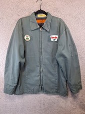 Vtg Cintas Jacket Sinclair Patches Service Work Mens L Gray Quilted Lined Zip Up