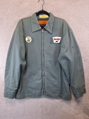 Vtg Cintas Jacket Sinclair Patches Service Work Mens L Gray Quilted Lined Zip Up