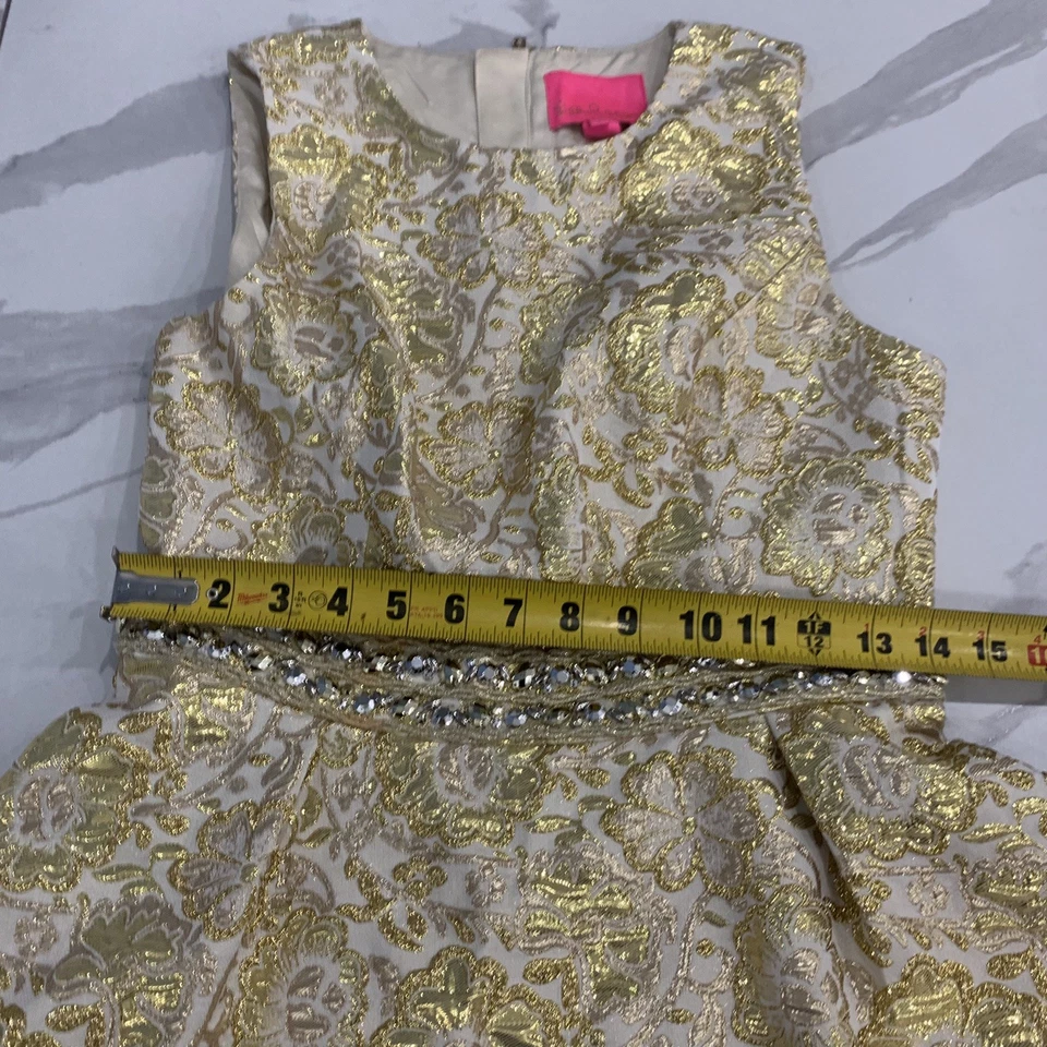 Lilly Pulitzer Dress Sz 4 Blooming Floral Brocade Gold metallic Pockets lined - Image 4 of 4