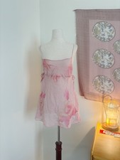 Vintage Victoria  s Secret 100 Silk Pink Floral Babydoll Slip Dress 90s