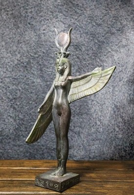 Goddess Isis Ra With Raised Left Wing On Hieroglyphic Base Figurine 14'' Tall