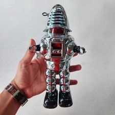Robby The Robot Wind-Up Chrome Planet Robot Reproduction Tin Toy