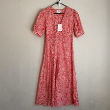 MISA Los Angeles Pink Floral Button Front Midi Dress Puff Sleeve XS Made In USA