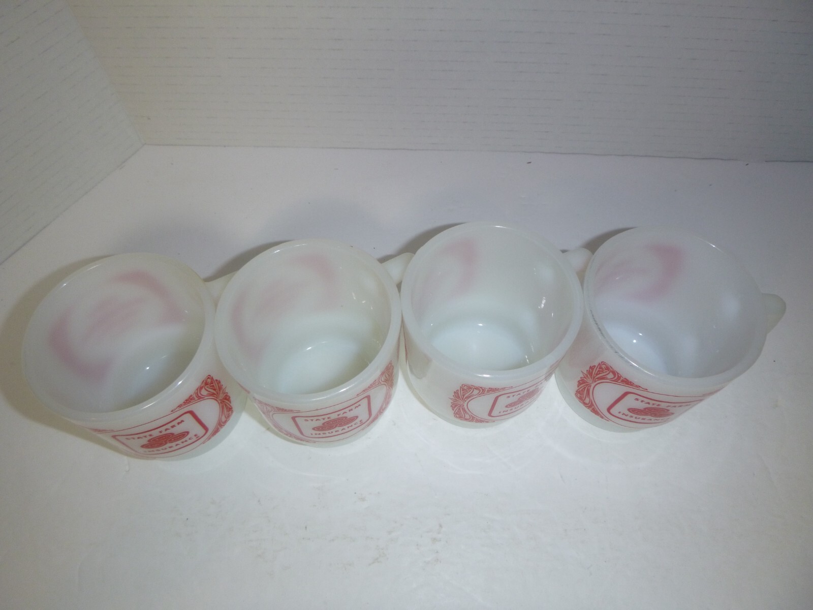 Vintage State Farm Insurance Fire King Milk Glass Coffee Cup Mugs Lot
