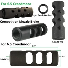 6.5 Creedmoor Competition Low Concussion 5/8x24 TPI Muzzle Brake Compensator