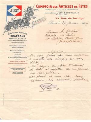 Invoice AM20011 Paris 1926 Party Items Just Flags Bani