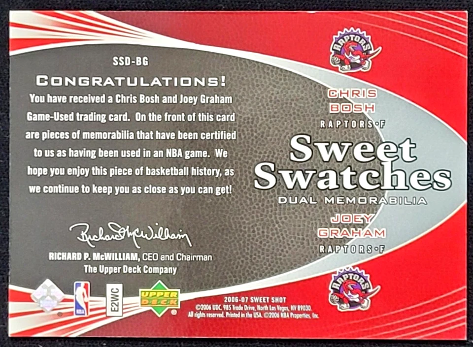 2006-07 UD SWEET SHOT CHRIS BOSH / JOEY GRAHAM СЛАДКИЕ ОБРАЗЦЫ #D 41/199 ДЖЕРСИ - Изображение 2 из 2