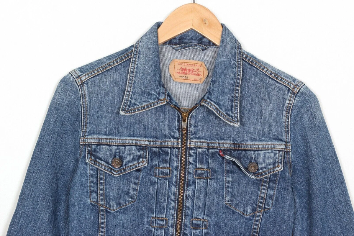 LEVIS 73695 Fitted Zip Up Stretch Jeans Denim Jacket Women Size S MJ3290