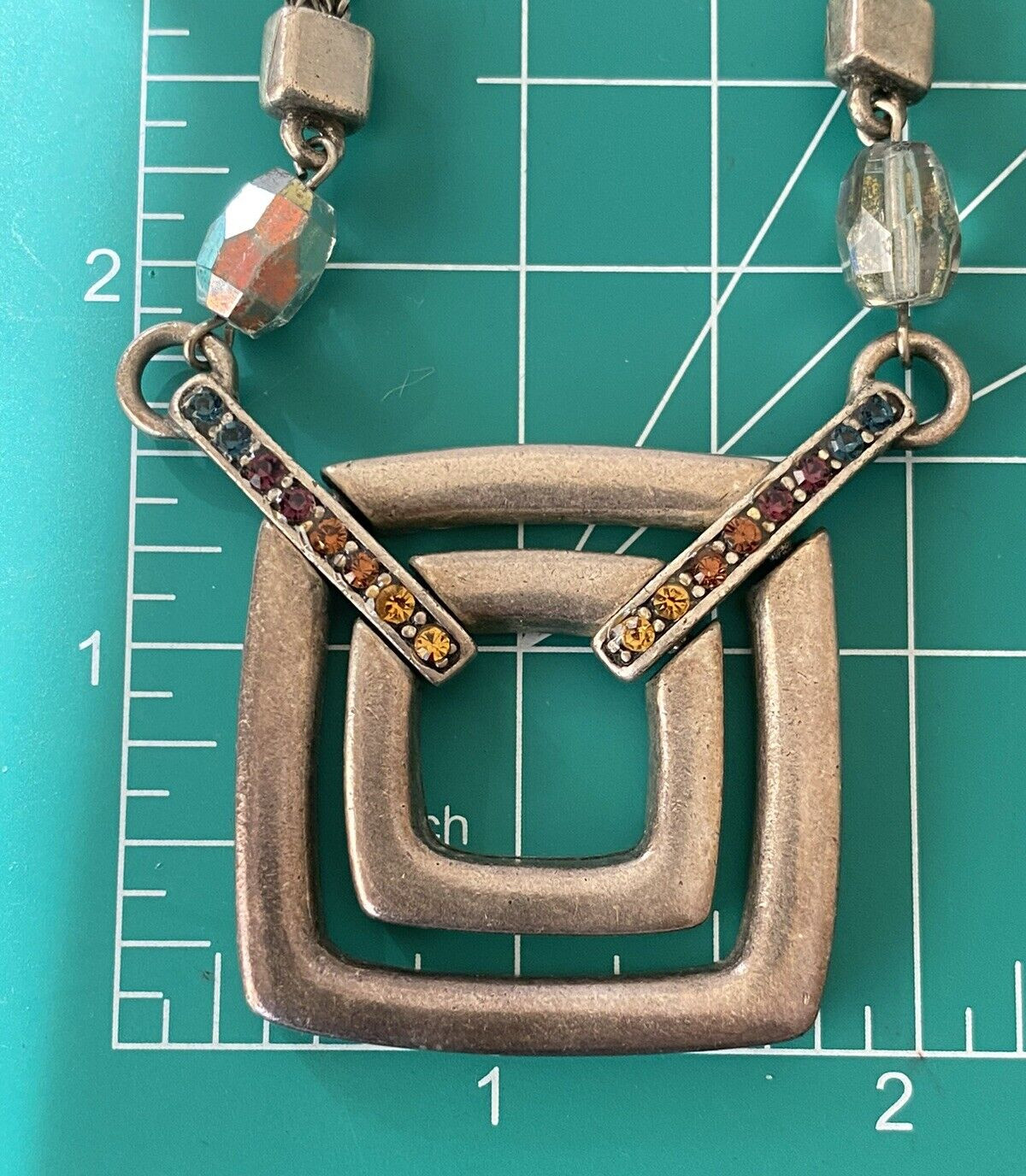 CHICO'S Silver Tone Double Square Multi Color Rhi… - image 7