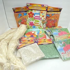 Luau Tropical Party Hawaiian Decorations Pink flamingo Fishing Net Grass Skirt