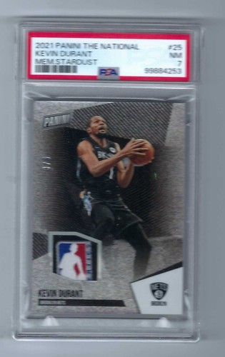 2021 Panini The National Mem. Stardust #25 Kevin Durant Logoman Patch 3/5 PSA 7