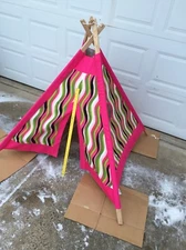 Pink wavy striped kids play tent made in Menomonie  oak wood indoor / outdoor 