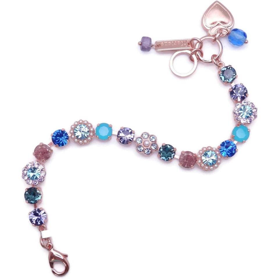 Brazalete Mariana Eléctrico Azul Púrpura y Azul Cristal Flor Oro Rosa 1163 Nuevo con Etiquetas Foto 2 de 4