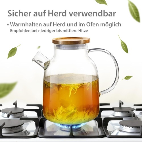 Impolio Teekanne mit Siebeinsatz, Teekanne Borosilikat Glas mit Holzdeckel - Bild 32 von 39