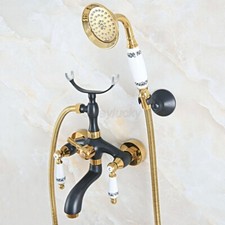 Black Gold Color Brass Claw-foot Bathtub Faucet Wall Mounted Handheld Shower