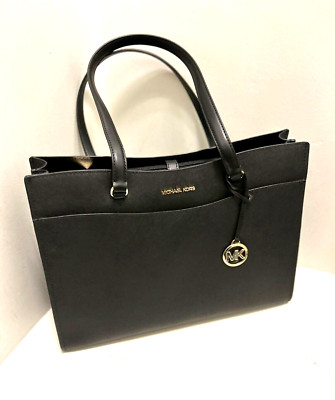 Michael Kors Jet Set Women Large Leather Functional Pockets Tote Bag (Black)