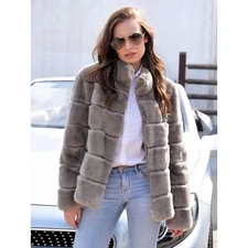 Women's New Full Pelt Real Rex Rabbit Fur Coat Stand Collar Jacket Warm Overcoat