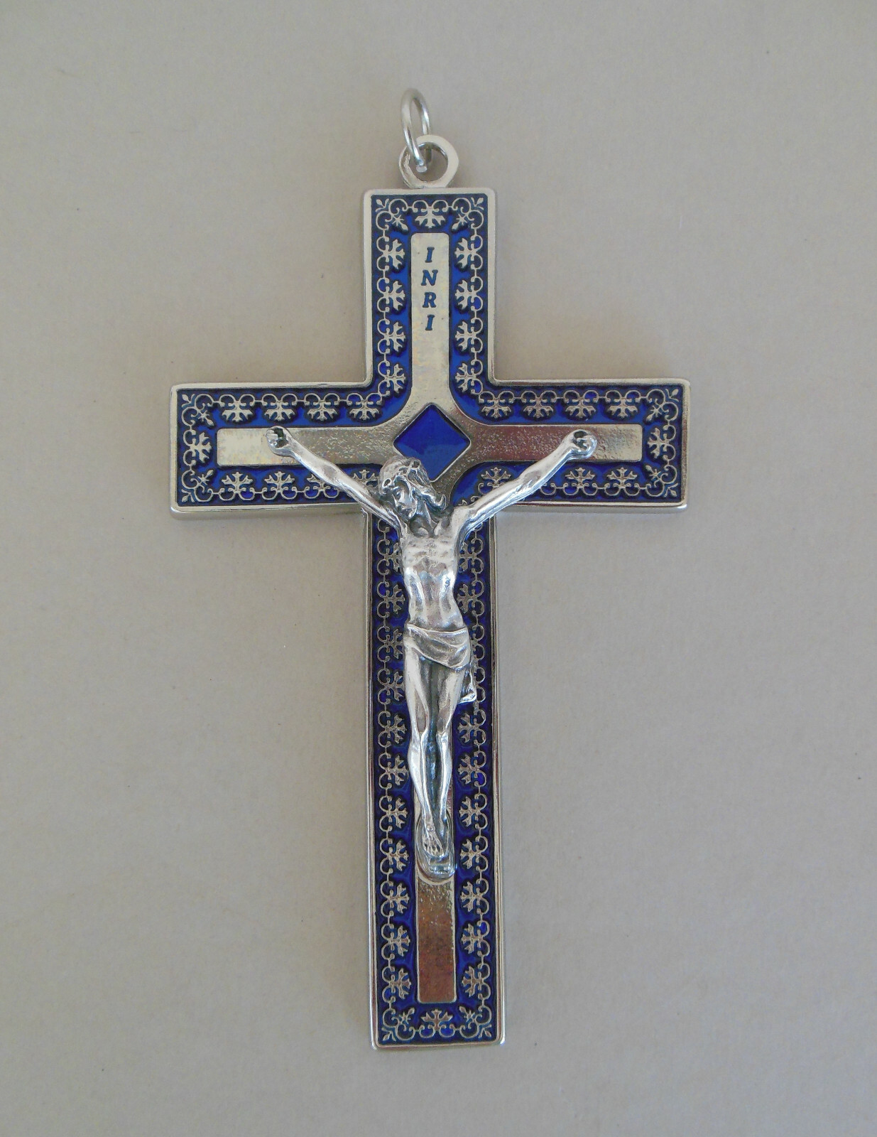 Kruzifix Wandkreuz Metallkreuz Kreuz modern 12 x 7 cm blau silberfarben G 245 N