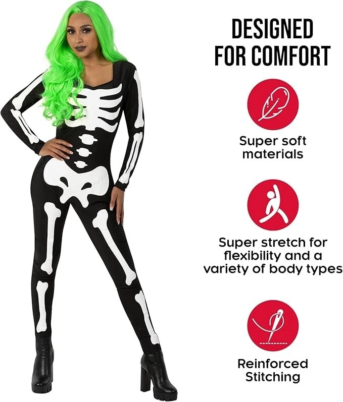 Mujeres Sexy Brilla en la Oscuridad Esqueleto Body Damas Halloween Body Disfraz Foto 2 de 4