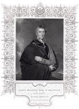 ARTHUR WELLESLEY 1st Duke of Wellington 1853 engraving glorious w/ Coat of Arms
