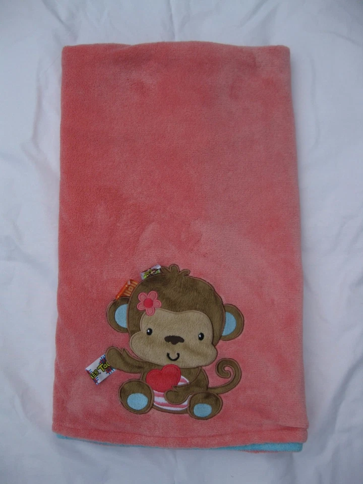 Manta suave para bebé Taggies Mono Coral Rosa Turquesa Azul Flores 30x40 Difícil de encontrar Foto 2 de 4