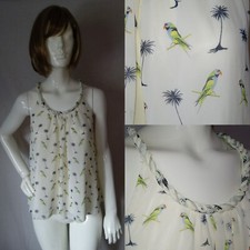 Womens parrots birds print rope neck sleeveless summer blouse vest shirt top 12