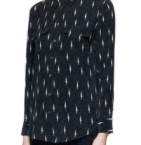 Nuevo Para mujeres Seda Estampado en Relámpago Mangas Largas Blusas Damas Camisa Negra - Imagen 5 de 6