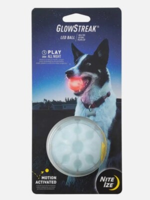 Nite Ize GlowStreak LED Dog Ball, Bounce/Motion Activated Light Up Dog Ball