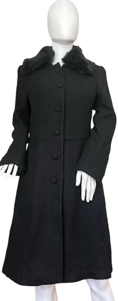 Abrigo Marciano genuino de piel de conejo con ribete de lana entre guisantes S negro sólido Foto 2 de 4