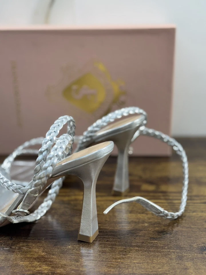 Francesco Sacco Sandalo Donna Luxury Handmade In Pelle Argento 37.5 - Immagine 3 di 4