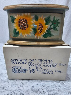 Vintage Wood Box Sunflowers Hand Made Hand Painted Drawer Trinket Jewelry