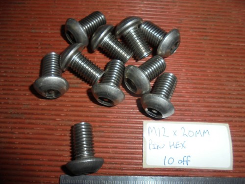 M12 x 20mm Pin Hex Button Head Machine Screws - Stainless Steel - Picture 4 of 6