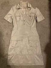 Karen Millen Stone Utility Satin safari Style pocket Midi Dress Size 6 