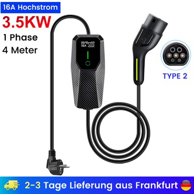 3.5KW 16A Type 2 Elektroautos EU EV Ladegerät 1 Phase Einstellbarer Strom 4M