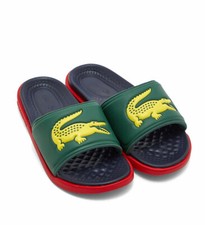 Mens Lacoste Croco Dualiste Slides Green Blue Yellow Slip On Sandals New