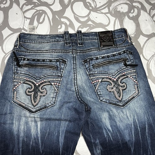Rock Revival Montell Biker Moto Distressed Skull Jeans Size 38 X 32 NEW*! - Picture 3 of 7