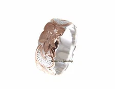 8MM SILVER 925 HAWAIIAN RING QUEEN SCROLL ROSE GOLD PLATED 2 TONE SIZE 3 - 14