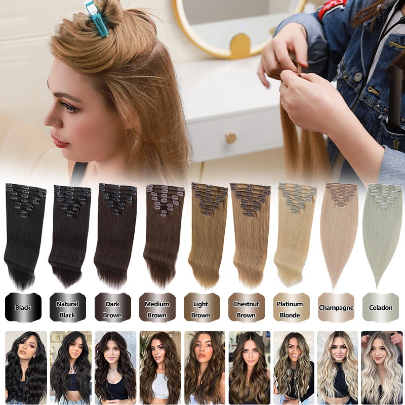 Extensiones de cabello humano 100 % real con clip de cabeza completa 7 piezas 15" 18" 20" 22" N206 Foto 3 de 4