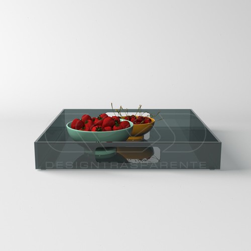 Vassoio quadrato in plexiglass fumé grigio centrotavola portafrutta - Foto 2 di 2