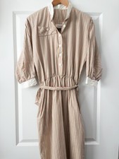 NWOT Vintage 70s Striped Wrap Dress Size 14P Red Beige USA Made