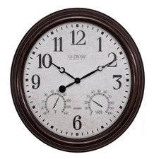 404-3015 La Crosse Clock Co. 15" Indoor/Outdoor Wall Clock with Temp/Humidity