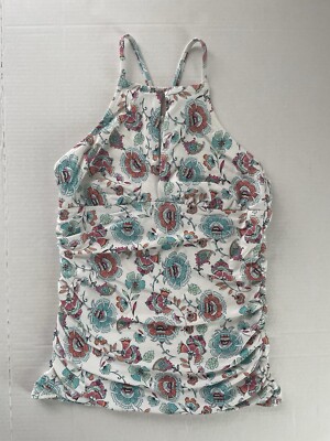 Helen Jon Women's Small Floral Boho High-Neck Keyhole Halter Tankini Swim  Top