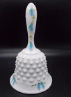 HTF Vintage Louise Piper Fenton Blue Bell Flowers on Milk Glass Hobnail Bell