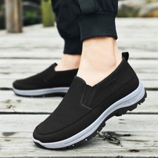 Breathable Comfortable Fleece Slip On Mens Black Sneakers Casual Shoes