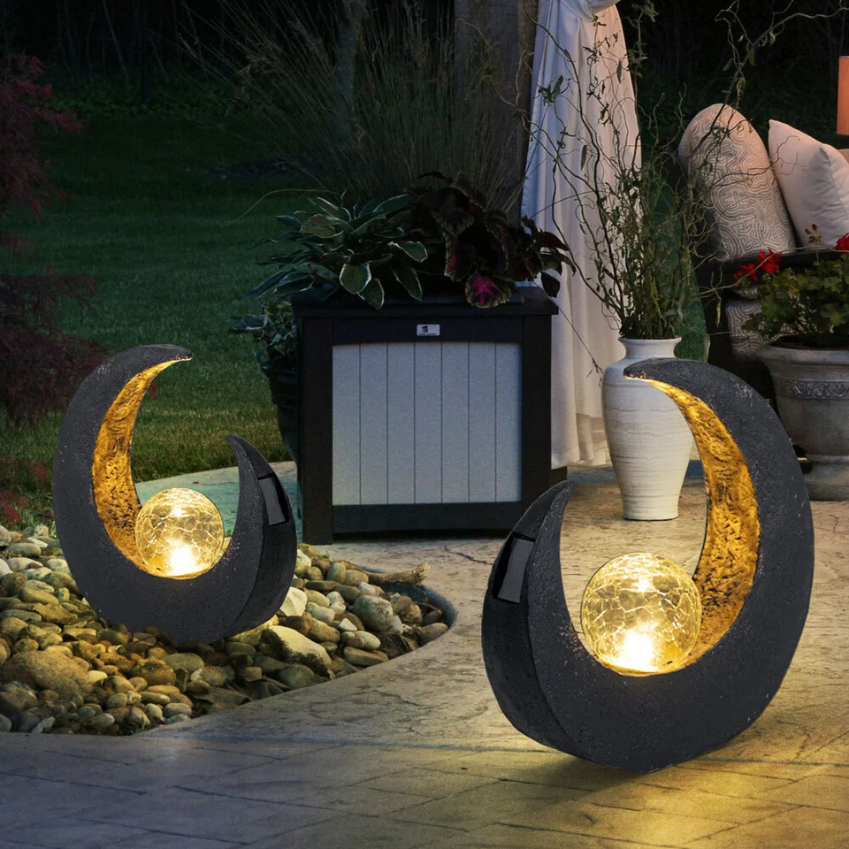 LED Mond Sichel Solar Leuchte Glas Kugel Garten Außen Steh Lampe braun schwarz - Bild 4 von 4