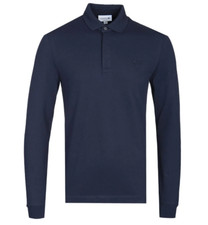 Image of LACOSTE MEN'S PARIS LONG SLEEVED POLO SHIRT IN NAVY BLUE // BNWT //