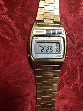 VINTAGE RARE SEIKO A638-5009 QUARTZ ALARM LCD WATCH 1980's Gold Tone 