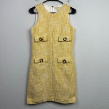 Michael Kors Dress Womens Size 4 Yellow Tweed Sleeveless Preppy Career Timeless
