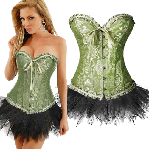 Ladies Lace Strapless Up Burlesque Corset Fancy Dress Costume Overbust Top&Tutu - Picture 15 of 31