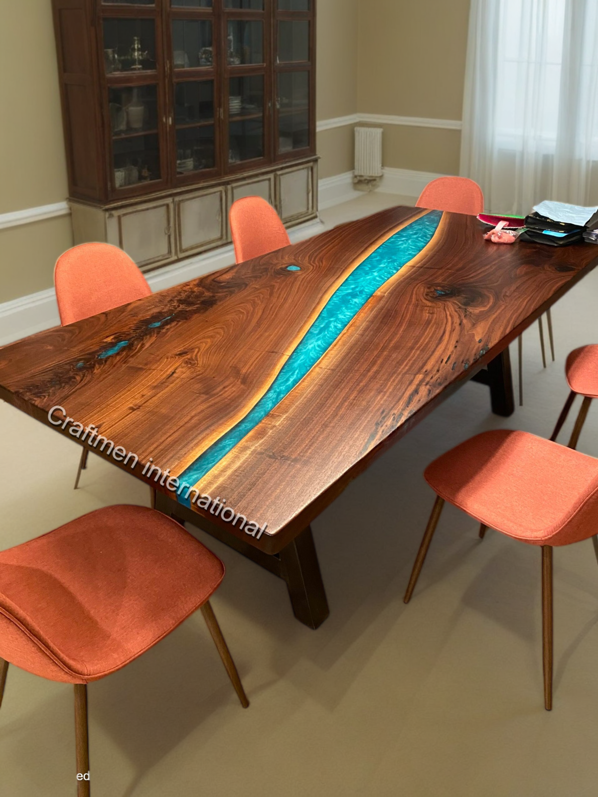 Emerald Blue Epoxy Table, olive Wood Epoxy table, Live Edge table top, Handmade
